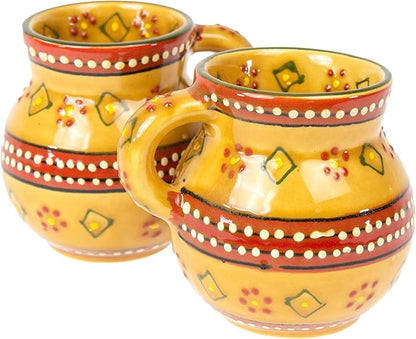 Encantada Handmade Hand-Painted Authentic Mexican Pottery Mugs (2-pack, Gold)