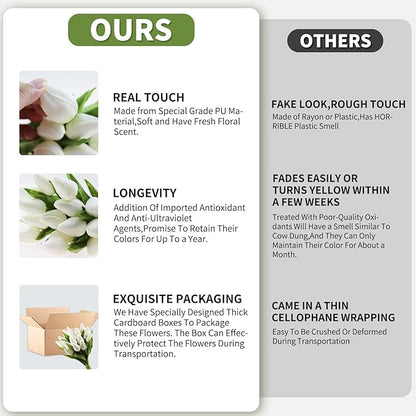 Buart Artificial Tulip in Bulk for Home Kitchen Wedding Bridal Bouquet,Fake White Flowers for Valentine's Day Mother's Day Easter Table Centerpieces Decorations(Mini Size,Real-Touch,12pcs)
