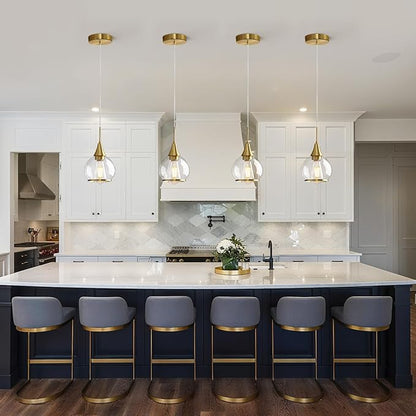 Pendant Light Fixtures Kitchen: 2 Pack Modern Gold Island Light with Clear Glass - 6 Inch Mid Century Globe Kitchen Lighting Chandeliers Ceiling for Foyer Bedroom