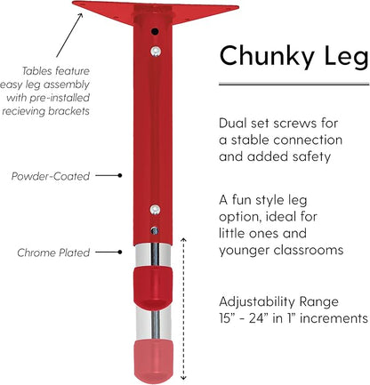 FDP Rectangle Activity School and Classroom Kids Table (30 x 48 inch), Chunky Toddler Legs, Adjustable Height 15-24 inches - Maple Top and Red Edge
