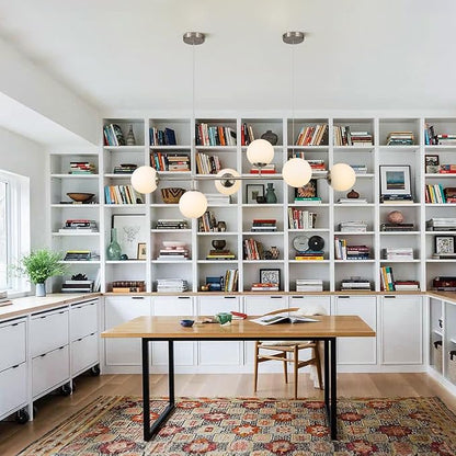 KCO Modern Silver Milk Glass Pendant Light 6 Light Pendant Light Fixture Chandelier Brushed Nickel Chandelier Modern Hanging Linear Light Fixture for Dining Room Kitchen Island