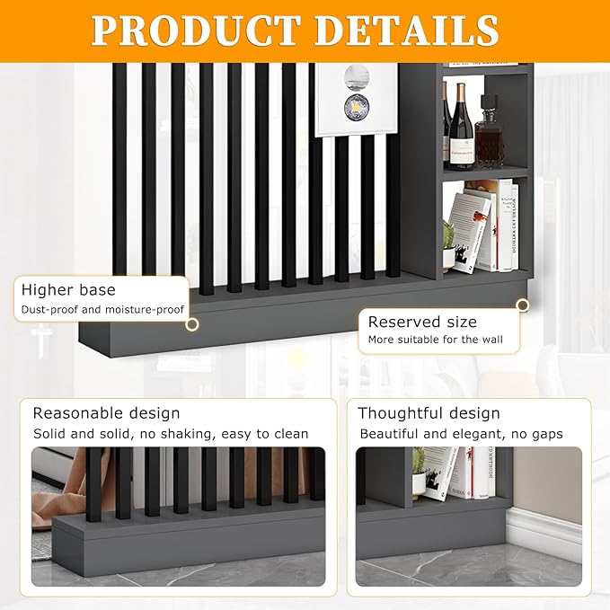 Wall Room Divider,Freestanding Room Divider with Shelves,Wood Room Divider Screen with Storage Cabinet, Wall Divider for Room Separation, for Home Office Decorative J 47.2×9.4×78.7in