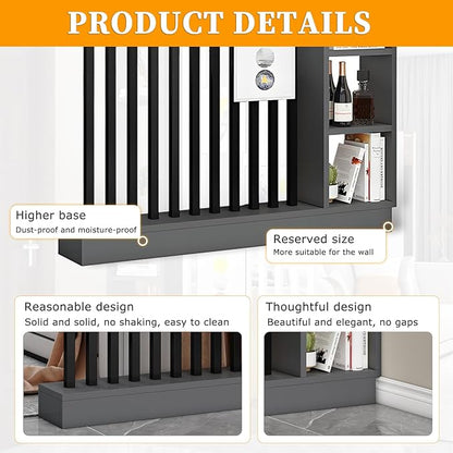 Wall Room Divider with Shelves, Freestanding Modern Wood + Metal Room Divider Screen with Storage Cabinet, Black, 1 Panel, L 31.49.478.7in