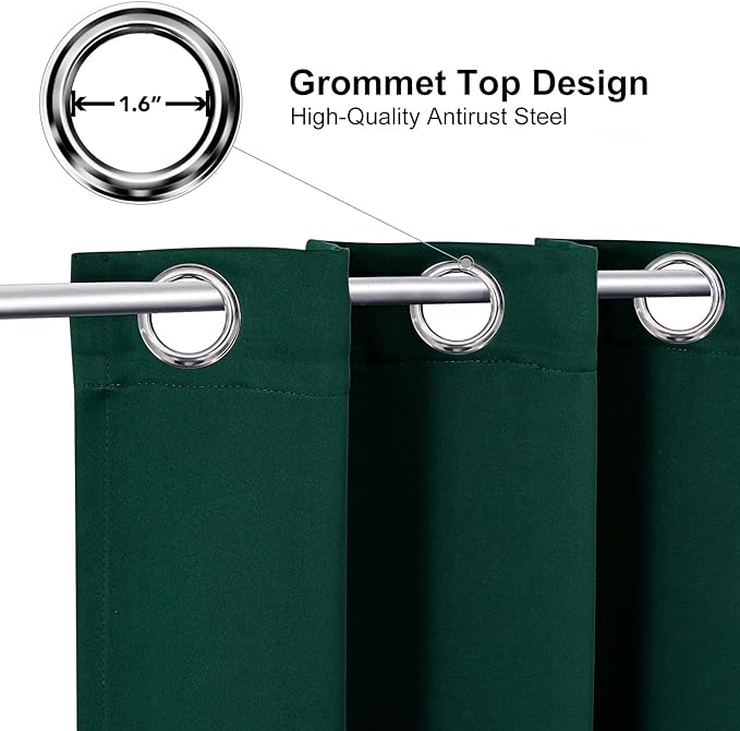 ChrisDowa Small Window Curtains 50 inches Long for Bedroom - Grommet Short Thermal Insulated Room Darkening Curtains for Kitchen (2 Panels, Forest Green, 29 x 50 Inch)