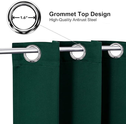 ChrisDowa Small Window Curtains 50 inches Long for Bedroom - Grommet Short Thermal Insulated Room Darkening Curtains for Kitchen (2 Panels, Forest Green, 29 x 50 Inch)