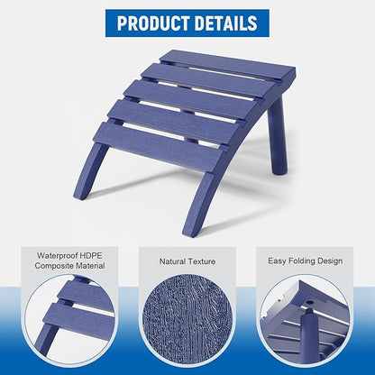Adirondack Ottoman, HDPE Plastic Adirondack Footstool, All Weather Foot Rest for Adirondack Chair, Outdoor Footrest for Patio,Backyard, Lawn, Fire Pits, Navy Blue