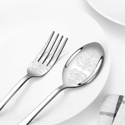 20 Pcs Silverware Set for 4 with Classical Flower Embossed Design, Food Grade Stainless Steel Flatware Set, Eating Utensils Sets Include Fork/Knife/Spoon, Reusable Cutlery Set, Dishwasher Safe