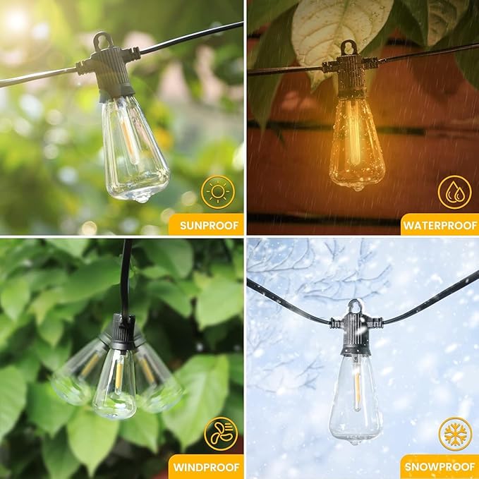 Outdoor String Lights, 200FT Patio Lights with 100 Shatterproof ST38 Globe Bulbs(4 Spare), Waterproof Connectable Dimmable LED Hanging String Lights for Outside Backyard Porch Balcony(100FT x 2)