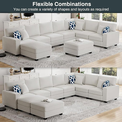 L Lengend Vansen Modular Sectional Sofa U Shaped Couch with Ottoman Modern Reversible Corner Sectional Couch for Living Room (Cream, U Shaped Sofa-5)