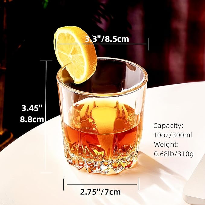 Whiskey Glasses Set of 4,Lead-Free Crystal Old Fashioned Glass,Scotch Glass Tumblers for Drinking Bourbon,Cognac,Irish Whisky,Whisky Glass Gift Set for Men,Dad,Brother-10oz