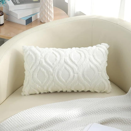 decorUhome Throw Pillow Covers 12x20 Inch Set of 2, Soft Plush Decorative Faux Fur Cream Beige Solid Couch Pillow Covers, Accent Farmhouse Neutral Lumbar Euro Pillow Cases for Sofa Bed Living Room