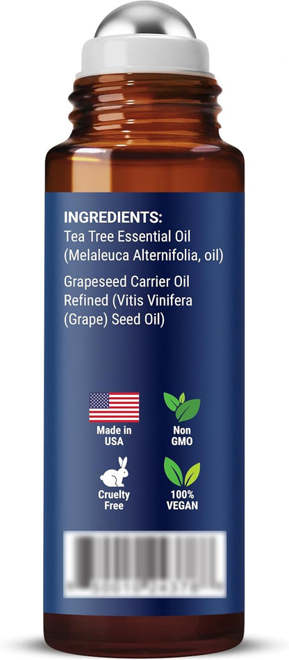 Tea Tree Oil Roll-On 10 ml - 100% Pure, Natural Essential Oil for Aromatherapy, Skin, Face & Body - Pre-Diluted for Travel - Nexon Botanics