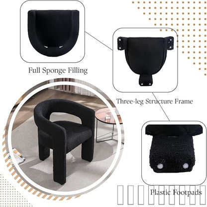 Black Sherpa Dining Chairs Set of 2, Modern Barrel Dining Room Chairs Upholstered Faux Fur Accent Chair with Arms and Round Back for Living Room Kitchen Armchair No Assembly Needed
