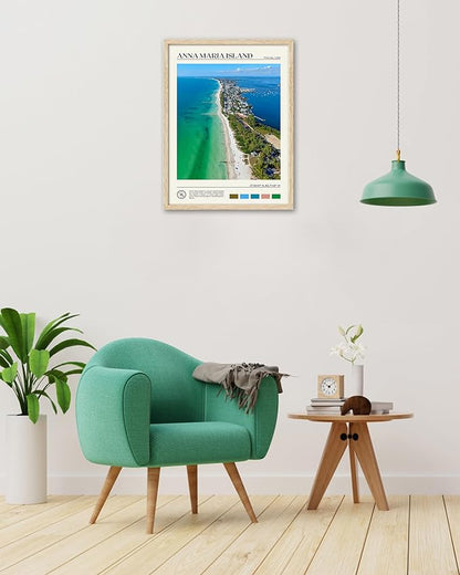 HesenDot Natural OAK Wood Framed Anna Maria Island Wall Art,12x16in Florida Seascape Canvas Wall Print,Classic Urban Landmark Wall Decor for Living Room, Bedroom,Office Gallery Set of 1