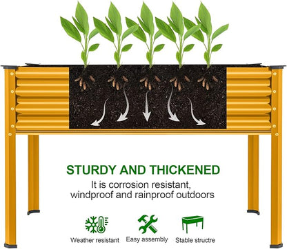 Land Guard Galvanized Raised Garden Bed with Legs, Galvanized Planter Raised Garden Boxes Outdoor, Oval Large Metal Raised Garden Beds for Vegetables(Yellow)………