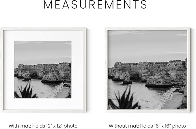 HAUS AND HUES Solid Oak Wood 16”x16” Picture Frames Matted to 12”x12” Set of 6 - White Picture Frames 16x16, Square Frames 16x16, White Square Picture Frames, 16x16 Gallery Wall Frame Set