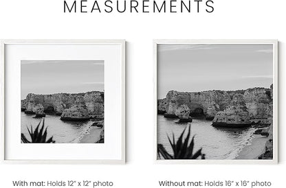 HAUS AND HUES Solid Oak Wood 16”x16” Picture Frames Matted to 12”x12” Set of 6 - White Picture Frames 16x16, Square Frames 16x16, White Square Picture Frames, 16x16 Gallery Wall Frame Set