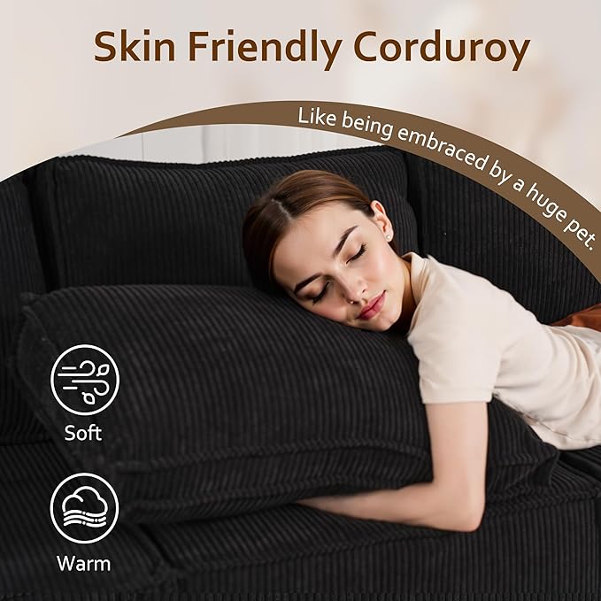 HOOOWOOO Modular Sectional Couch Sofa,128X61 U L Shaped Oversized Couch Sets Free Combination,6 Pieces Extra Deep Sofa with Ottomans for Living Room(Black Corduroy)