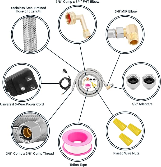 Roastove Universal Dishwasher Installation Kit,6 Ft Stainless Steel Dishwasher Hose,Burst Proof Water Supply Line with 3/8" Compression Connections