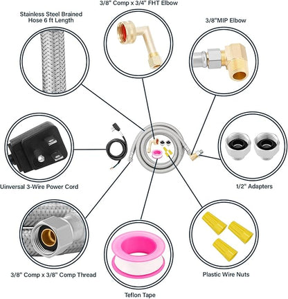 Roastove Universal Dishwasher Installation Kit,6 Ft Stainless Steel Dishwasher Hose,Burst Proof Water Supply Line with 3/8" Compression Connections