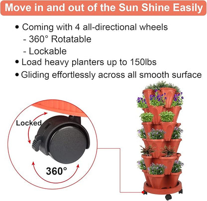 Vertical Planter 6 Tier Stackable Planters Garden Planters Strawberry Herb Flower and Vegetable Planter Indoor Outdoor Gardening Pots with Removable Wheels and Tools 2-Pack