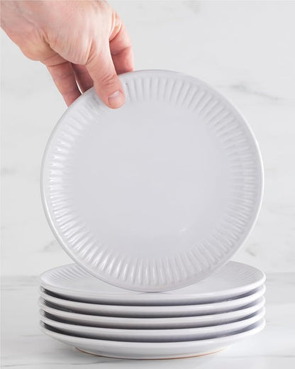 Stoneware Dinnerware Set for 4 People HYGGE 12-Piece - Elegant Scandi Design - Premium Dish Set - Bowl and Plate Set - Tableware for 4 People in a Ribbed Design - Pure Living in White