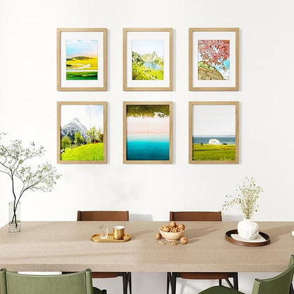 IBUYKE 11 x14 Picture Frame,Set of 3,Solid Oak Wood 11x14 Photo Frame with Mat to 8x10,11x14 Picture Frames With Tempered Glass,Wall Mount Display,Home Decor,Natural Oak 14 x 11 Frame,UWPF1114N-3