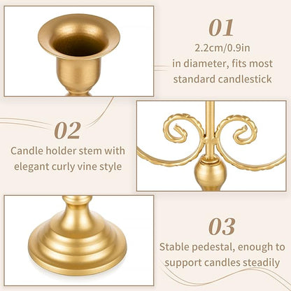 Sziqiqi Gold Taper Candle Holder for Centerpiece - 3-arm Candlesticks Holder for Wedding Table Centerpieces Metal Candle Stick Holders for Fireplace Mantle Set of 6