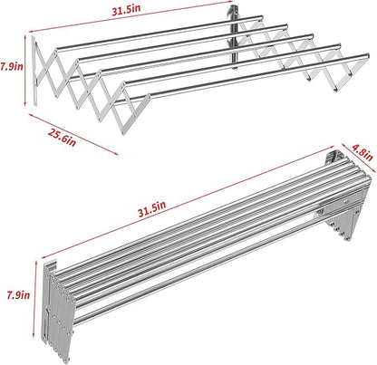 Guevara Wall Mounted Clothes Drying Rack,Stainless Steel Foldable Drying Rack for Laundry Room/Bathroom Tower，Easy to Install 31-inch Rod, 120 lbs Large Capacity- Indoor and Outdoor Use
