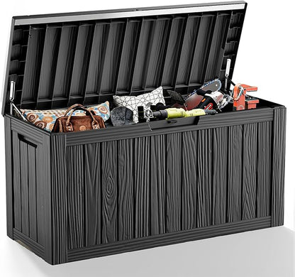 85 Gallon Deck Box Waterproof,Outdoor Storage Box Lockable for Patio Cushions,Garden Tools,Pool Accessories with Hydraulic Rod, UV-Resistant and Durable for Patio,Garden Use
