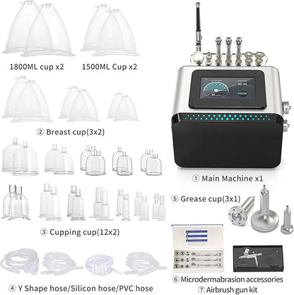 Meifuly Vacuum Therapy Machine, 3 in 1 Vacuum Cupping Sets, Skin Care and Airbrush Machine, with 1800ML and 1500ML Large Cups, 0-80 cmHg, 5 inch Touch Screen