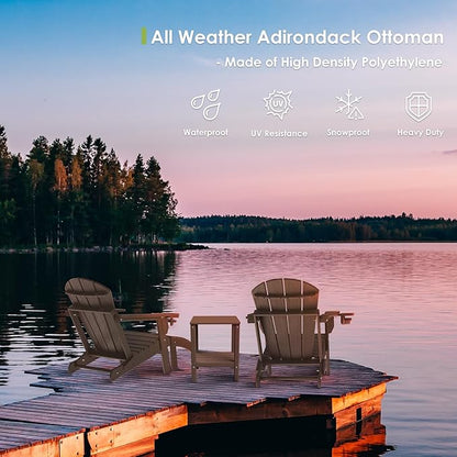GREENVINES Adirondack-Ottoman | Wood Grain | HDPE Plastic | Outdoor Footrest | All Weather | Foot Rest | Foot Stool | Dark Brown | for Adirondack Chair