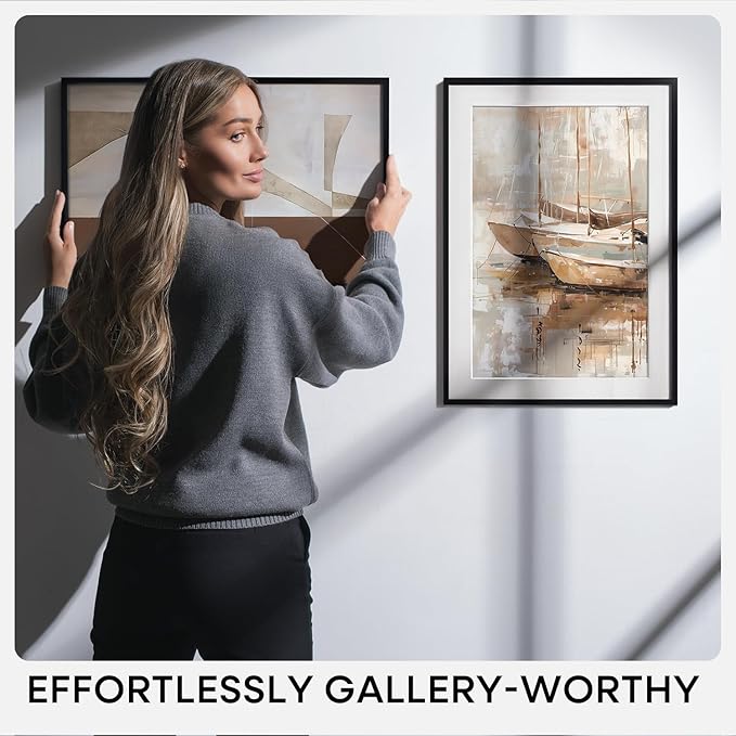 Homeforia A2 Picture Frame Black, High End Metal 16.5 x 23.5 inch Poster Frames with Mat 11.7 x 16.5 for Photo, A2 Size Frames Matted to A3 Print, 16.5 by 23.4 Hanging Frames, Tempered Glass, Set of 1