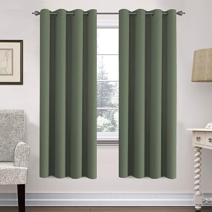 H.VERSAILTEX Ultra Soft Microfiber Thermal Insulated Antique Copper Grommet Blackout Curtains/Window Treatment Draperies 52 by 72 - Inch for Living Room/Bedroom,Set of 2 - Bronze Green