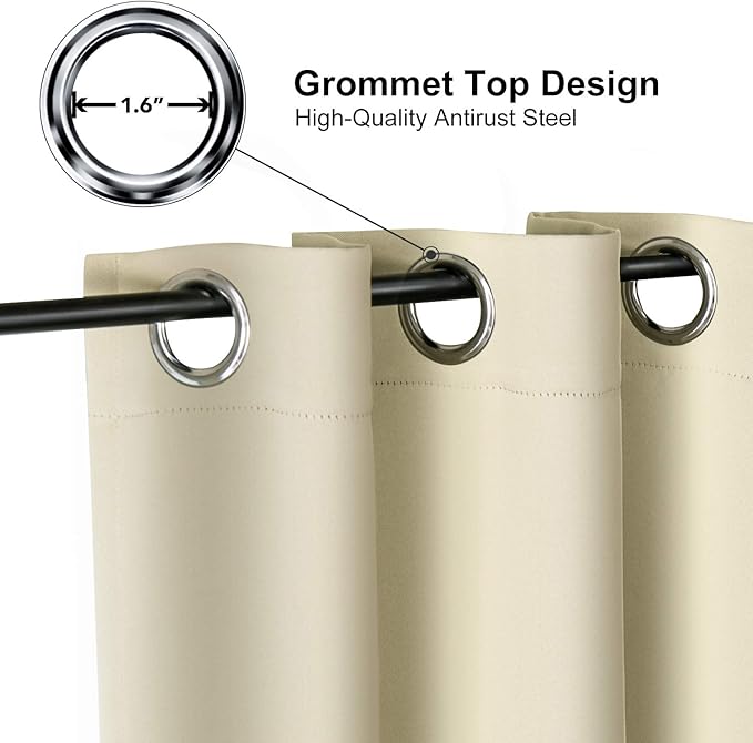 ChrisDowa Grommet Room Darkening Curtains for Bedroom and Living Room - 2 Panels Set Thermal Insulated Blackout Curtains (Beige, 52W x 84L)