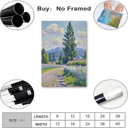 Countryside wildflowers landscape canvas poster natural plant flower artwork retro pastoral flower path suitable for farmhouse decoration