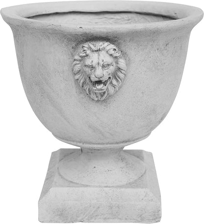 Christopher Knight Home Jorine Light Concrete Planter, Patio Planter, Large Garden Pot, Mid-Centry Gadern Urn, Lionhead Accent Plant Pot, Flower Urn with Drainage Hole for Backyard Home, Antique White