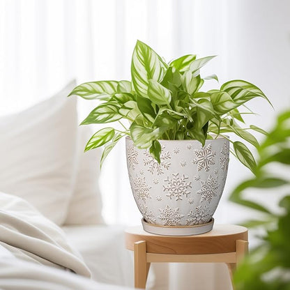 Ceramic Planter 8 Inch Plant Pot with Drainage Hole and Saucer Ceramic Pots for Indoor Plants Outdoor Large Flower Pot for Home Decor White