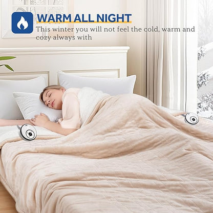 Sealy Electric Blanket Queen 84"*90",Super Cozy Flannel to Sherpa Reversible Heated Blanket Queen Size with 10 Heating Levels & 1-12 Hours Auto Off Overheating Protection Machine Washable,Beige