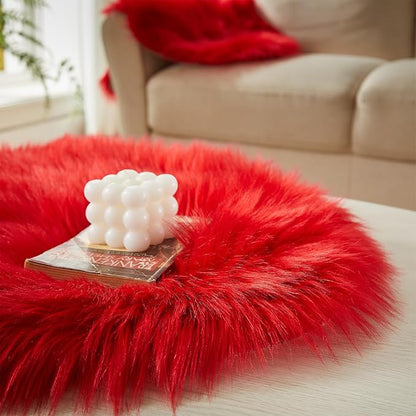 AMTOVO Faux Fur Sheepskin Rug for Living Room, 4 x 6 ft Red Fluffy Area Rug for Bedroom, Playroom, Luxury Room Decor, Rectangle