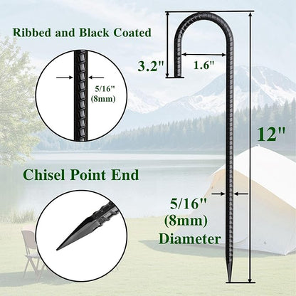 Rebar Stakes 12 Inch J Hook Ground Stakes Heavy Duty 30 Pack Chain Link Fence Stakes Galvanized Anchors Metal Tent Stakes for Wire Fencing Concrete Forming Trampolines Camping Canopies Shed Swing