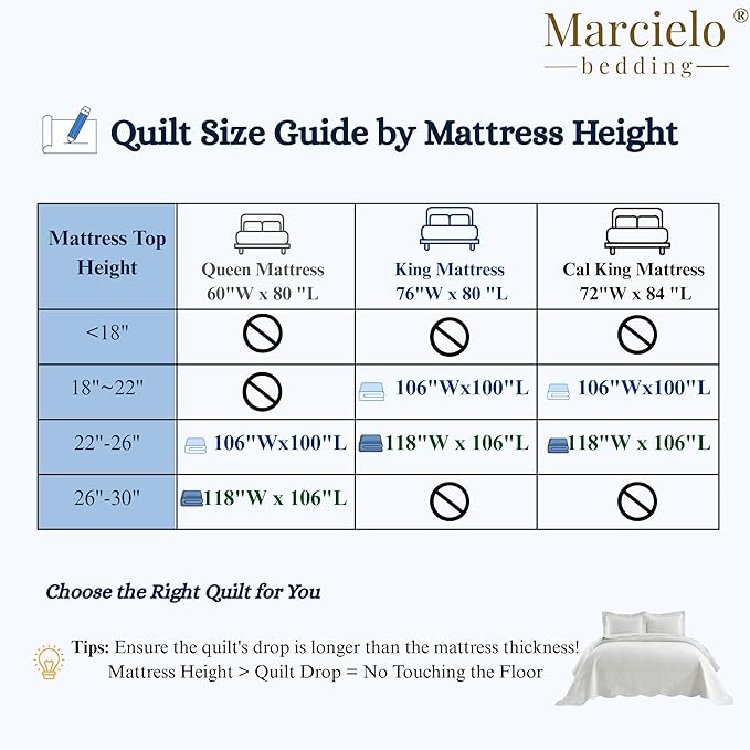 MarCielo 3-Piece 100% Cotton Oversized Bedspread Lightweight Quilt Coverlet Embroidery Farmhouse Bedding Set T0 (Bright White, Oversized Queen (100"x106"))