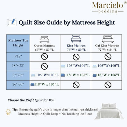 MarCielo 3-Piece 100% Cotton Oversized Bedspread Lightweight Quilt Coverlet Embroidery Farmhouse Bedding Set T0 (Bright White, Oversized Queen (100"x106"))