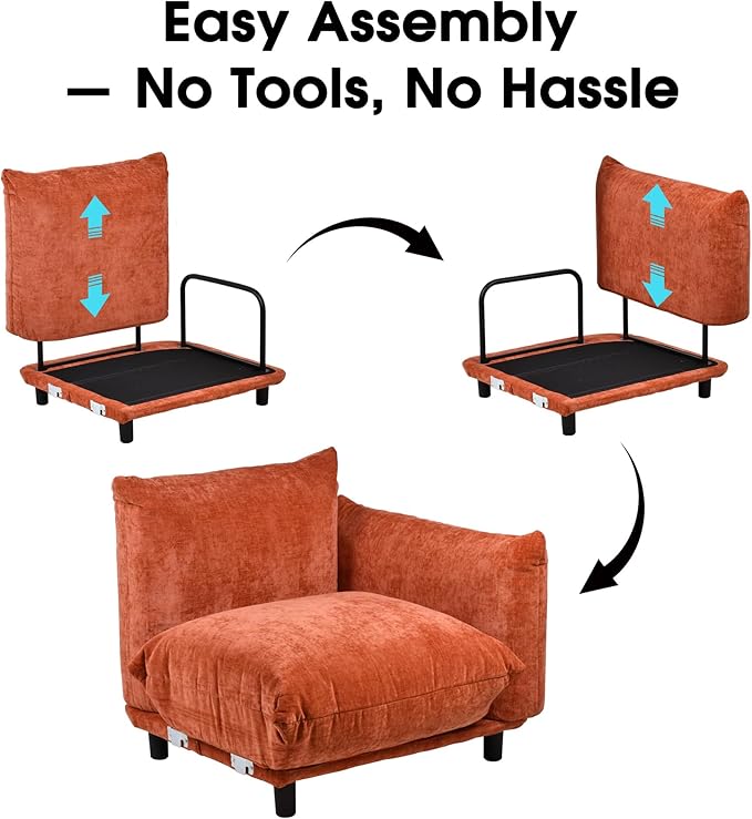 Modern Minimalist Chenille Modular Sectional Sofa, Oversized U-Shaped Couch with Movable Ottoman, Thick Cushions, Upholstered Sofa for Living Room, Bedroom, Office, Apartment Orange 2 Ottoman