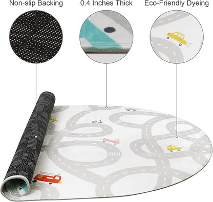 STARUIA Road Traffic Kids Rug Children Playing with Cars Playmat 3x5 Ft, Washable Play Carpet for Kids Playroom, Non-Slip Have Fun Safe Baby Nursery Rug for Toddler Boy's Bedroom Game Room Grey