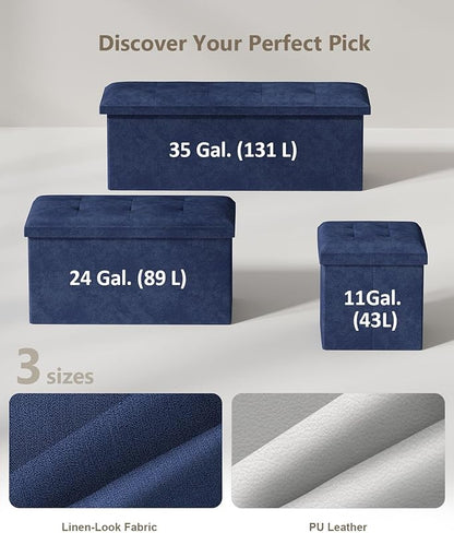 Storage Ottoman Bench, Folding Ottoman Foot Rest, End of Bed Bench,Storage Chest, for Living Room, Bedroom, Hallway, Entryway, Holds up to 700 lb (Navy BLUE1, 43")