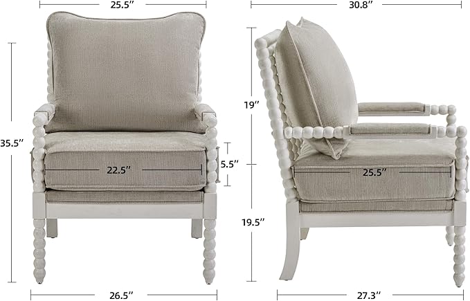 DUHOME Linen Fabric Spindle Accent Chair with Wood Frame,Spool Chairs with High Resilience Spring Cushion and Armrest Pads, Leisure Armchair for Living Room Bedroom Farmhouse Home Office Belcony