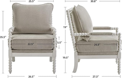 DUHOME Linen Fabric Spindle Accent Chair with Wood Frame,Spool Chairs with High Resilience Spring Cushion and Armrest Pads, Leisure Armchair for Living Room Bedroom Farmhouse Home Office Belcony