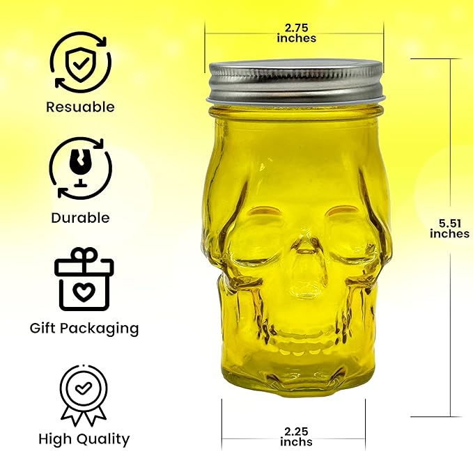 Generic 14 oz Colorful Skull Glass Mason Jar – Mix & Match 7 Vibrant Colors, Large & Durable! (Pink)
