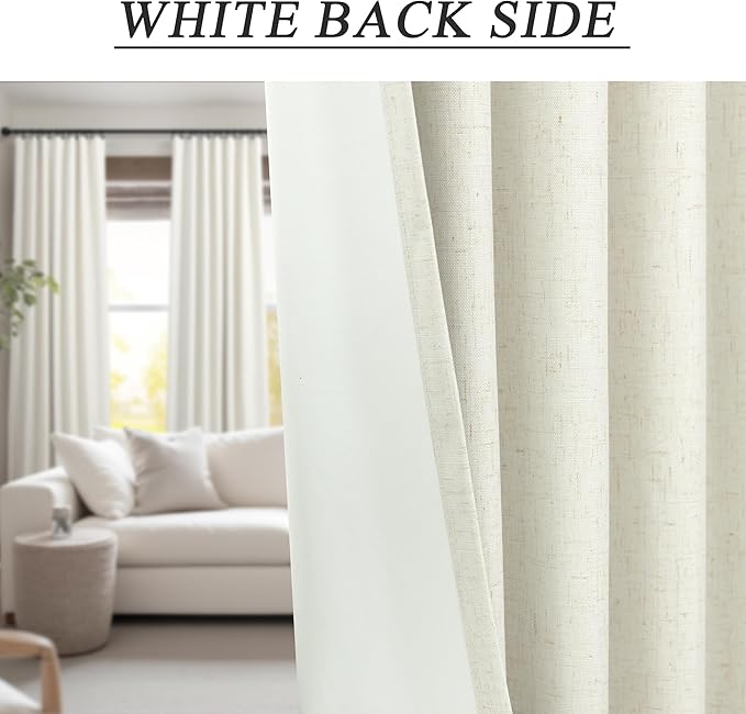 Room Darkening Curtains 72 Inch Long 2 Panels Burg Elegant Heavy Linen Complete Blackout Insulated Bay Window Curtains Viral Modern Neutral Drapes for Bedroom Cabin Kitchen 6FT Length Back Tab Cream